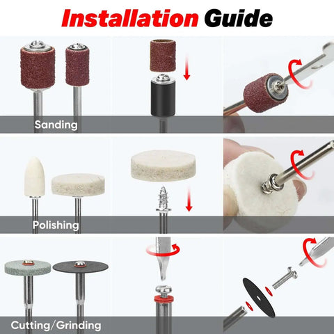 Ultimate 508 Piece Rotary Tool Accessories Kit With Durable Carrying Case for Sanding Cutting Grinding Drilling Carving Engraving and Polishing installation guide image