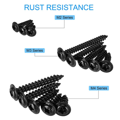 420 Piece Self Tapping Wood Screw Kit With 13 Sizes M2 M3 M4 Phillips Truss Wafer Pan Head Screws In Black Carbon Steel