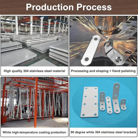 Production process of white 2.5 inch stainless steel L brackets with high-quality 304 stainless steel and hand polishing.