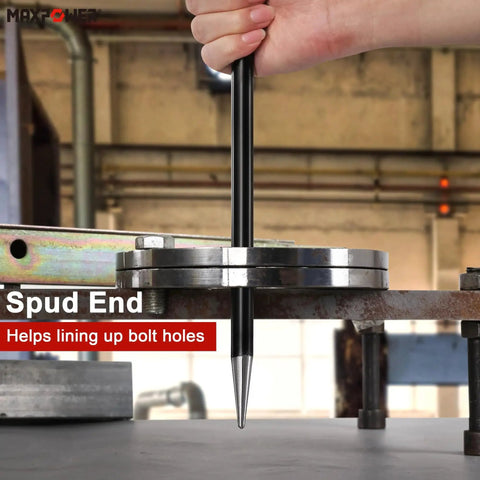 Person aligning bolt holes using Three Piece Rolling Head Pry Bar Set With 6, 12 And 16 Inch Overall Lengths And 1.1 Inch, 1.4 Inch And 1.9 Inch Head Sizes
