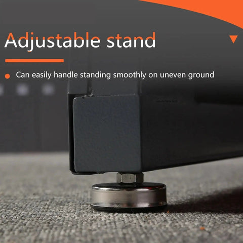 Close-up of adjustable stand on 4 Tier CNC Tool Rack With 40 Taper Holder And 70 Capacity CNC Tool Cart Storage Cabinet on uneven ground.