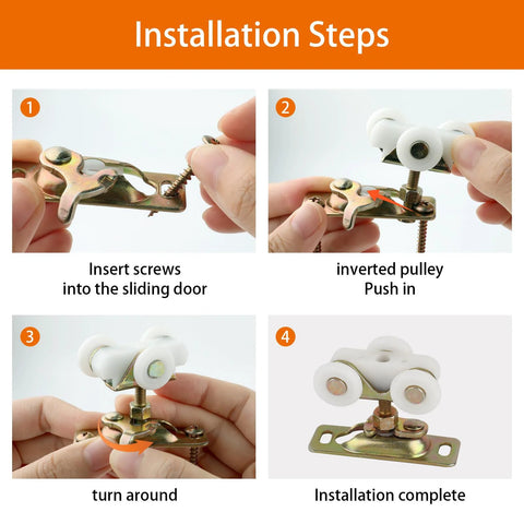 Installation steps for Two Pack Three Quarters Inch Sliding Pocket Door Rollers Assembly With Top Hanger And Four Screws Included Replacement Part Kit