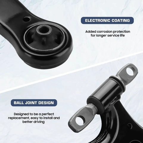 12-piece front lower control arm suspension kit with ball joints, black-coated metal components