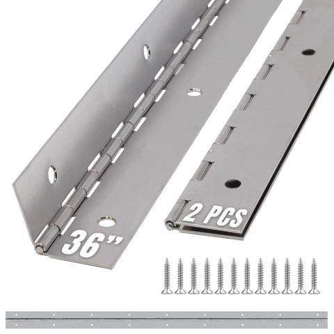36 Inch Silver Heavy Duty Piano Hinge Continuous Stainless Steel 304 Two Pack Surface Mount Cabinet Hinges for Piano Lid