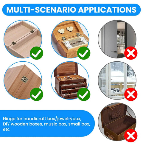 Multi-scenario applications for 24 Pack Mini Antique Bronze Hinges 13x12mm 180 Degree Rotation With 96 Mounting Nails
