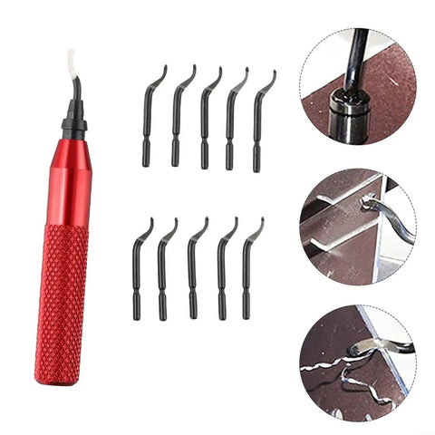 Versatile RB3000 Deburring Tool Set With 10 BK3010 HSS Blades For CNC Machining And 3D Printing Finishing On Steel Aluminum Wood And Plastic Red Storage Handle Included Ergonomic Design Easy Blade Replacement For Safe Burr Removal And Clean Edges
