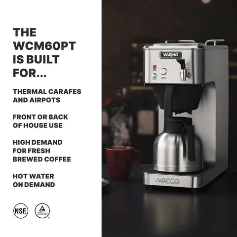 Cafe Deco Automatic Or Pour Over Thermal Carafe Coffee Brewer with Built In Pour Over and Auto Refill next to red cup.