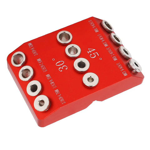 Red Pro Grade 30 Degree 45 Degree 90 Degree Drill Guide For Woodworking With Steel Drill Sleeves made of aluminum alloy