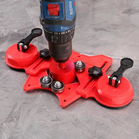 Diamond Hole Saw Kit For Glass Tile Porcelain Ceramic Marble 11 Piece Brazed Hollow Drill Bit Set 0.24 To 2 Inches With Double Suction Cup Guide Jig By WORKEASE in use on marble surface