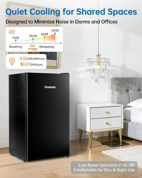 3.2 Cu Ft Mini Fridge With Freezer And Reversible Door For Dorm Energy Efficient in bedroom setting