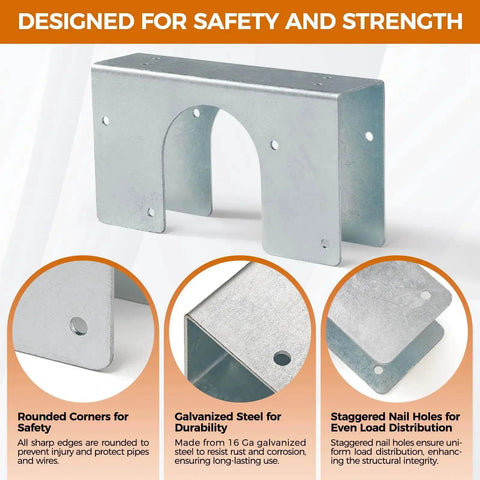 16 Gauge Galvanized Stud Shoes For 2x Studs With 6.25 Inch Height And 1.5 Inch Width, Fits Up To 2 3/8 Inch OD Pipes, Thicker Higher Reinforcement For Weakened Studs