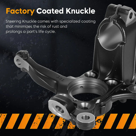 Factory coated steering knuckle for front left suspension; designed for VW models to enhance rust protection and durability.