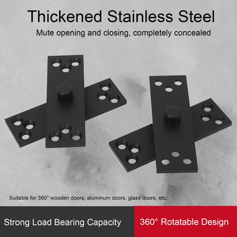 Hidden Door Pivot Hinge Concealed 360 Rotation Heavy Duty Up To 220lbs With 10 Steel Balls For Bookcase And Wooden Doors Stainless Steel Eujgoov Designed For Smooth Quiet Operation In Residential And Commercial Settings, shown in black steel with holes for installation.