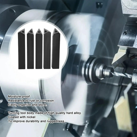 Five Piece Carbide Turning Tool Set With 60 Degree Left And Right, 75 Degree Left And Right, And 90 Degree Indexable Inserts