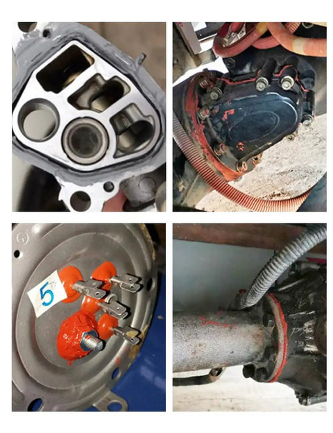 High Temperature RTV Silicone Gasket Maker applied on engine parts and turbines, providing oil and water resistance.