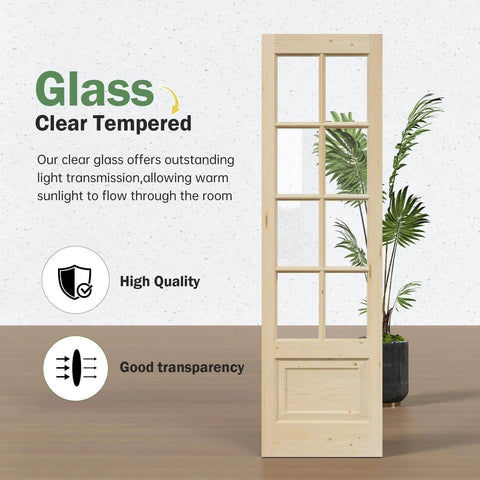 Double 24x84 Inch Clear Glass French Interior Doors With 8Ft Barn Door Hardware Kit Included, preassembled spruce wood, front view