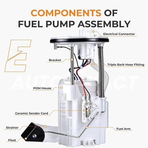 Diagram of drop-in electric fuel pump assembly components: electrical connector, bracket, housing, and strainer for Toyota Camry and Solara.