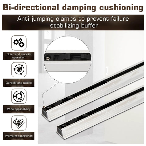 Bi-directional damping cushioning for Concealed Sliding Barn Door Hardware Kit With Soft Close For 40 To 44 Inch Passage Opening Hidden Sliding Door Hardware Floating Wall Mounted No Door Included Easy Install With Clear English Guide And Simple Drawings For Quick Setup