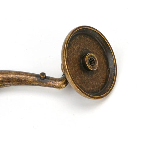 Vintage Drop Bail Drawer Pull Handle in Antique Bronze Finish, close-up of attachment, 4.5 inch center hole distance, zinc alloy