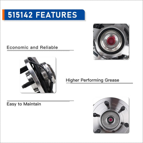 Front Wheel Hub Bearing Assembly 515142 For 2011-2014 Ford Expedition 4WD 6-Lug With ABS Fits Lincoln Navigator And Ford F-150 2011-2012 4x4 Replacement Hub Assembly features image highlighting economic reliability and high-performing grease.