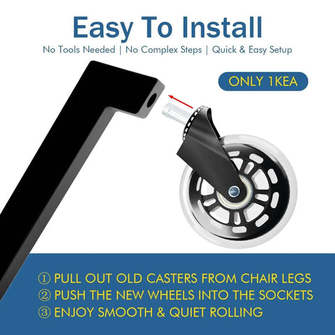 10x22mm Transparent 3 Inch Office Chair Casters Set Of 5 For Hardwood Floors Replacement Wheels showing easy installation.
