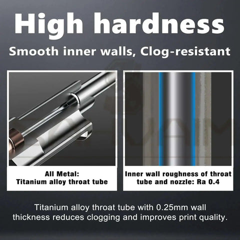 All Metal Hotends For H2D H2S H2C P2S With 0.4mm Hardened Steel Nozzle showing titanium throat tube and Ra 0.4 inner wall.