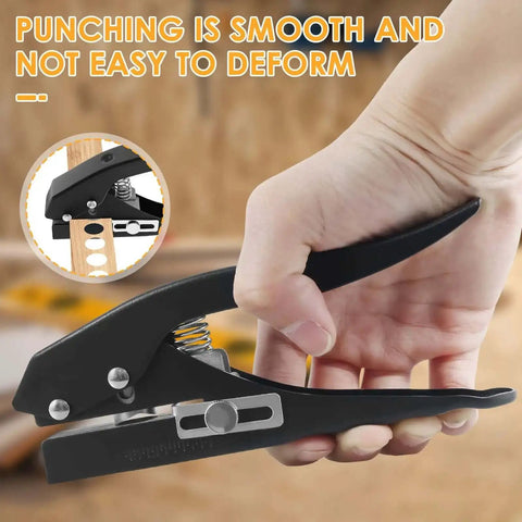 Hand holding Heavy Duty 15 mm Round Hole Punch Tool for Paper, spring-loaded design, showing smooth punching action and 20 sheets capacity