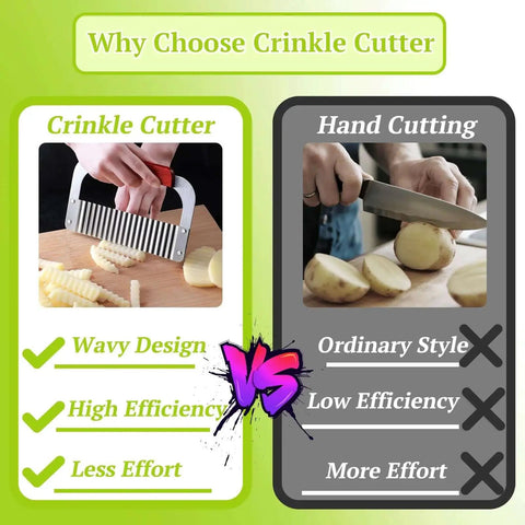 Comparison of Extra Large Crinkle Cutter For Potatoes And Veggies By Suuker Pro Grade Stainless Steel Wavy Chopper and hand cutting.