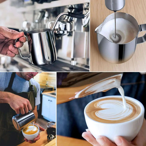 Milk Frothing Pitcher 16oz 480ml Stainless Steel Steaming Cup With Latte Art Pen for frothing milk and creating latte art at home coffee bar