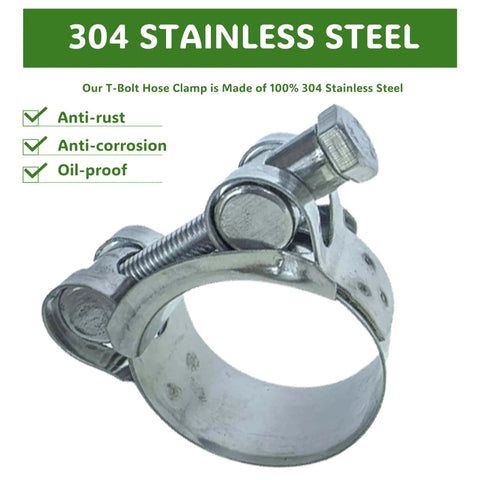 Premium T Bolt Hose Clamps 48-51mm Heavy Duty Adjustable Tube Clamps 304 Stainless Steel Wide Band For 2 Inch Exhaust Clamp