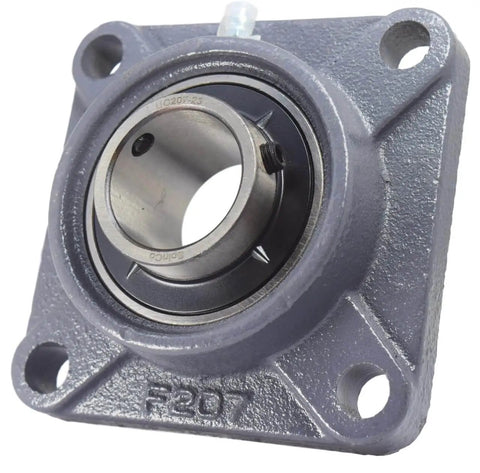 Alt Tag: 1-7/16 Inch Four Bolt Flange Bearing With Wide Inner Ring And Two Set Screws Cast Iron Housing With Grease Zerk Bore