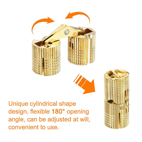 Hidden Brass Barrel Hinges Set 4 Pack 10mm Concealed Furniture Hinges With 180 Degree Opening For DIY Jewelry Boxes And Small Cabinets Gold Finish Durable Solid Brass Construction By uxcell