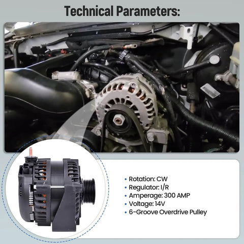 Heavy Duty 300A 14V High Output Alternator Replacement For 2007 To 2011 Escalade 6.0L 6.2L V8 And GM SUVs installed in engine
