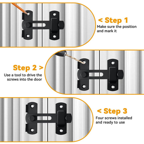 Installation steps for 4 Pack 180 Degree Flip Sliding Barn Door Latches Stainless Steel Gate Locks Matte Black Finish