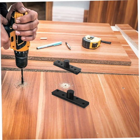 360 Degree Pivot Hidden Door Hinge for Concealed Doors and Secret Bookcases in black, being installed on a wooden panel