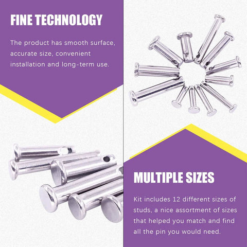 304 Stainless Steel Clevis Pin Set Kit, 64 Pieces, M3 M4 M5, 12 Pin Types Including Flat Head With Hole, T Shape And Round Pins