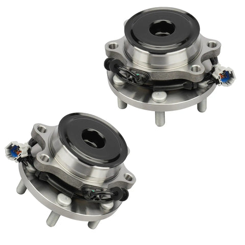 Front Wheel Bearing And Hub Assembly 515064 RWD With ABS Drop In Fits Nissan Frontier 2005 2018 Pathfinder 2005 2012 Xterra 2005 2015 Suzuki Equator 2009 2012 6 Lug Bolts Replacement, pair of assemblies on white background
