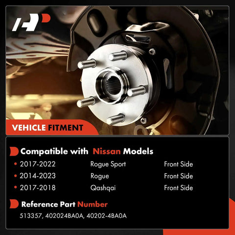 Front Wheel Bearing And Hub Assembly For Nissan Rogue 2014-2023, Rogue Sport 2017-2022, Qashqai 2017-2018 installed view