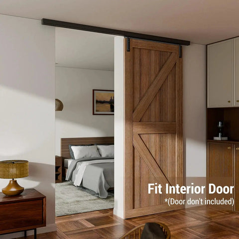 Installed Ceiling Mount Box Rail Barn Door Hardware Kit For Single Door Applications Up To 35.4 Inches Wide And 39.6 Inches Panel Width