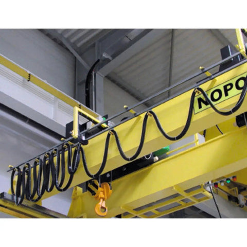 Festoon System Stretch Wire Kit 60 Ft Large Round Cable Indoor Outdoor installed on overhead support structure.