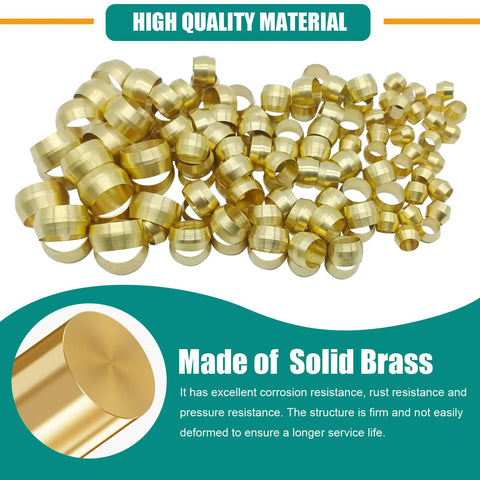 Brass compression ferrule set, 280 pcs in 6 sizes (1/2–1/8 in) solid brass tubing fittings