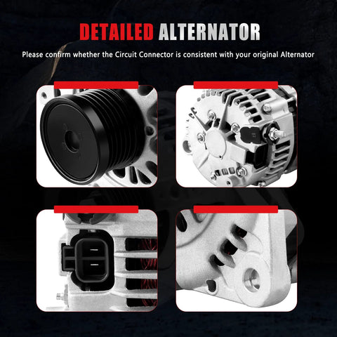 110 Amp 12V High Output Alternator Replacement For 2002 2006 Nissan Altima And Sentra 2.5L Direct Fit CW Rotation 6 Groove Clutch Pulley close-up