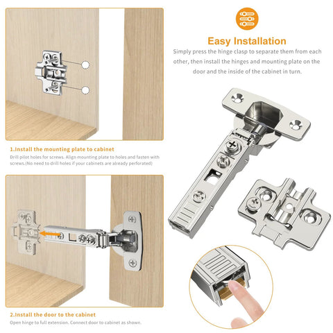 Chibery 10-pack frameless full-overlay soft-close concealed European cabinet hinges in satin nickel