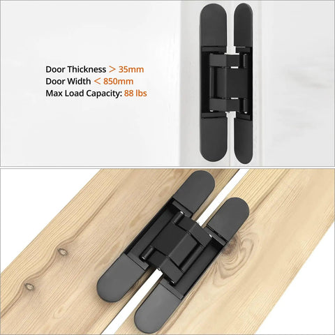 Sleek Hidden 6 Inch Adjustable Door Hinges 4 Pack Zinc Alloy With 180 Degree Swing installed on doors under 850mm wide.