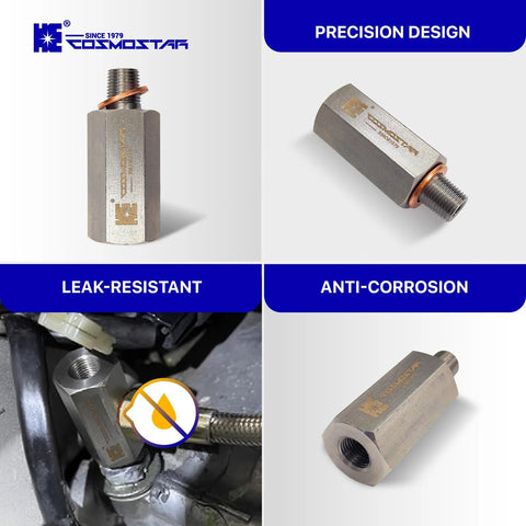 Cosmostar stainless steel 1/8" NPT tee oil pressure sensor adapter; heavy-duty 304 SS fitting for oil gauge and turbo feed line