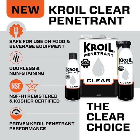 Clear Penetrant Spray For Food Grade Equipment, Odorless And Non Staining Rust Loosener, NSF H1 Registered And Kosher Certified, Heavy Duty