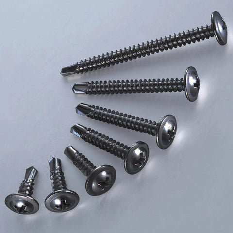 Wensilon sheet-metal self-tapping screws #8×3/4 in, black stainless steel, truss head; ten screws shown