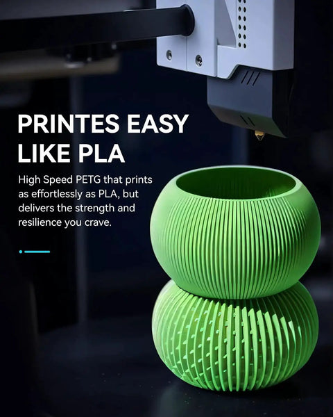 Close-up of a 3D printer nozzle with a green PETG printed object, showcasing High Speed PETG Filament 1.75mm 4kg Pack Of 4 Spools For Fast 3D Printing.