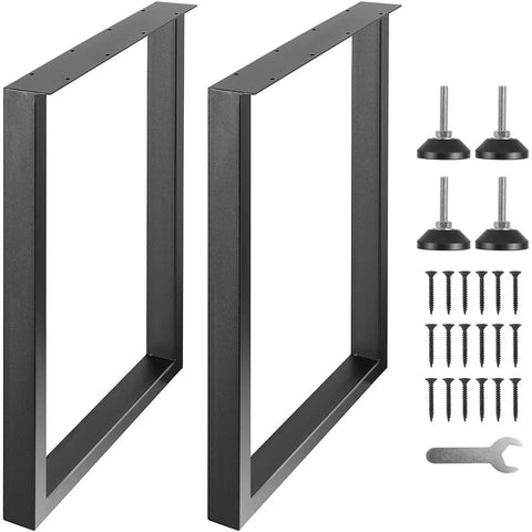 28 Inch Adjustable Square Steel Table Legs Set Of 2 Heavy Duty Desk Legs With 1000 Lb Load Capacity Rust Proof Matte Black Finish Quick Install For DIY Furniture Support, showing two black steel legs with screws and feet.