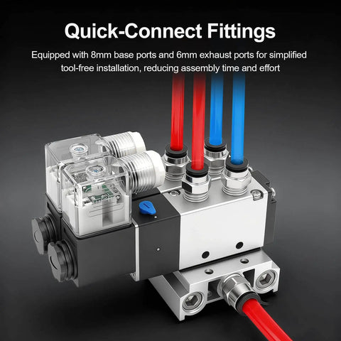 4 Station Solenoid Valve Manifold for Pneumatic Systems, 24V DC 5 Way 2 Position Air Valve, Quick-Connect Fittings